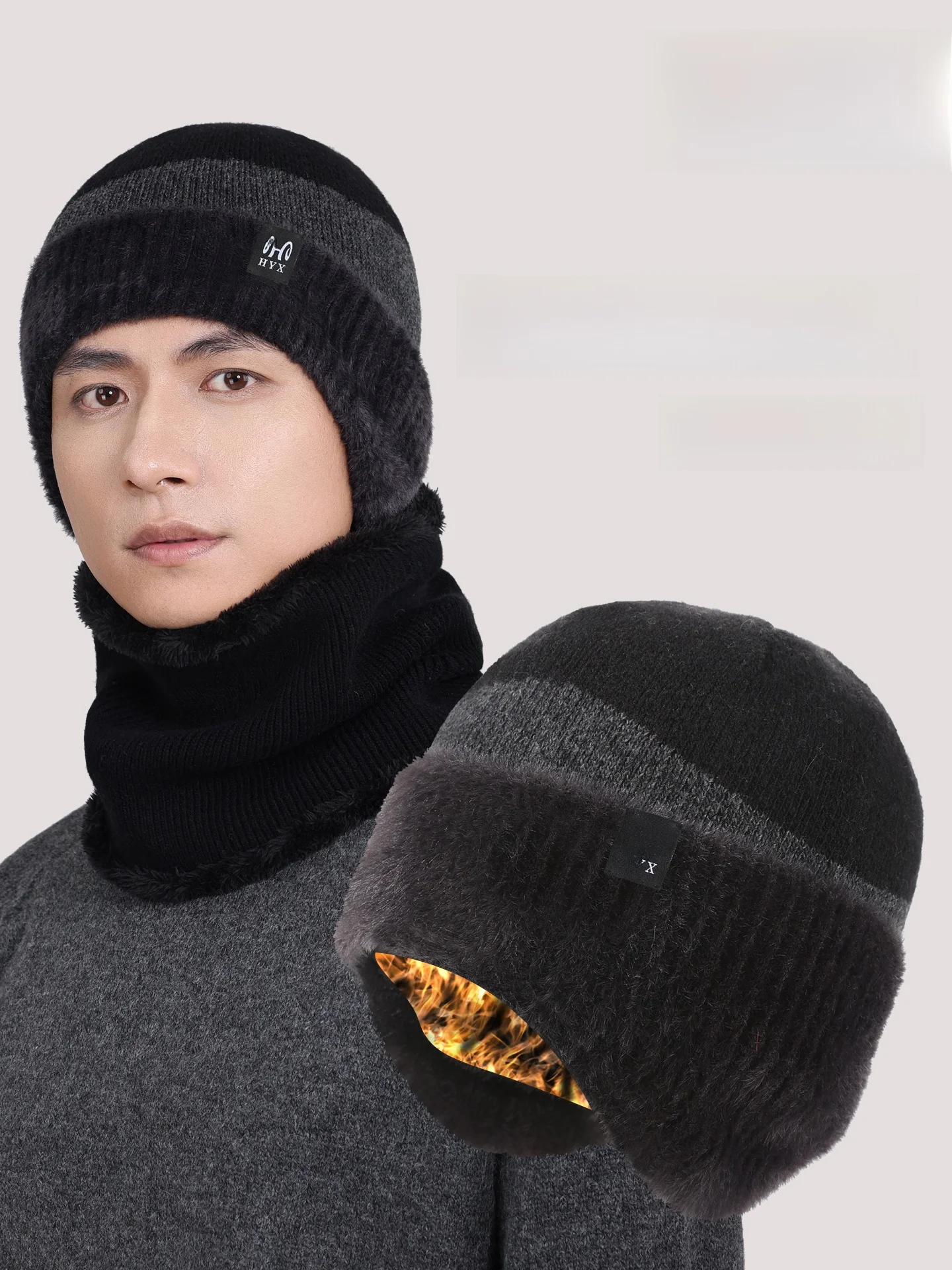 厚手のフリース暖かい純毛ニット帽子男性用冬秋シーズンカジュアルスタイルつばなしキャップ若者中年高齢者に適しています