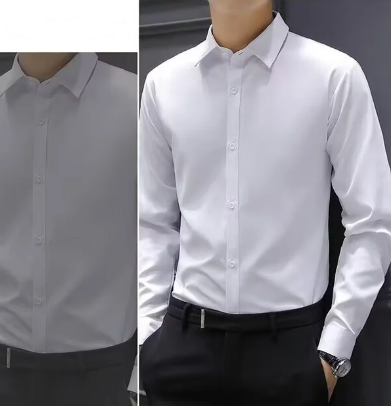 

High Quality Soft Men Shirts Long Sleeve Male Slim Social Party Dinner Wedding Groom Shirts Formal Occasions