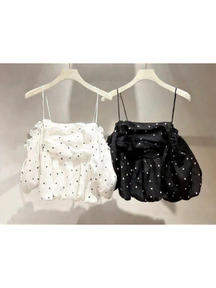 

Elegant Sweet Style Bubble Sleeve One Shoulder Crop Top Shirt Pure High Quality Fashion Brand F Home FWFB261141 Polyester Fiber