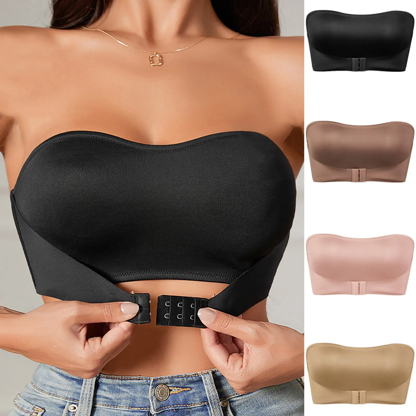 Sexy Push Up Bra Front Closure Strapless Underwear for Women Plus Size Invisible Brassiere Wireless Breathable Female Lingerie