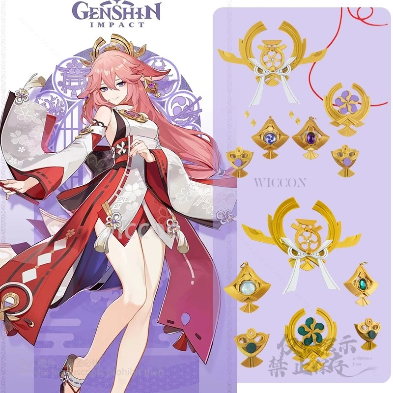 

Yae Miko Cosplay Headwear Props Genshin Impact Role Play Headdress ACC Earrings Accessory Y2K Cosplay Halloween Party Carnival