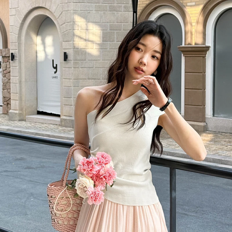 Gilet con coulisse con spalle scoperte irregolari Top estivi da donna senza maniche per le vacanze