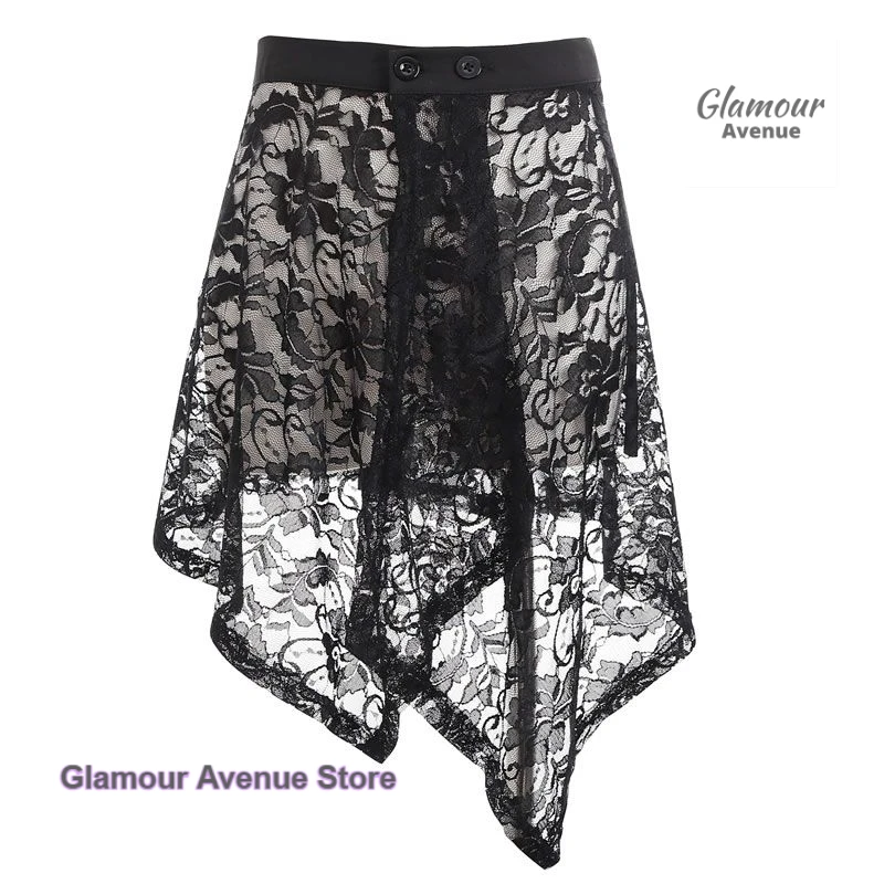 

French solid color irregular retro hem lace midi skirt for women's summer new style layered fashion versatile short skirt