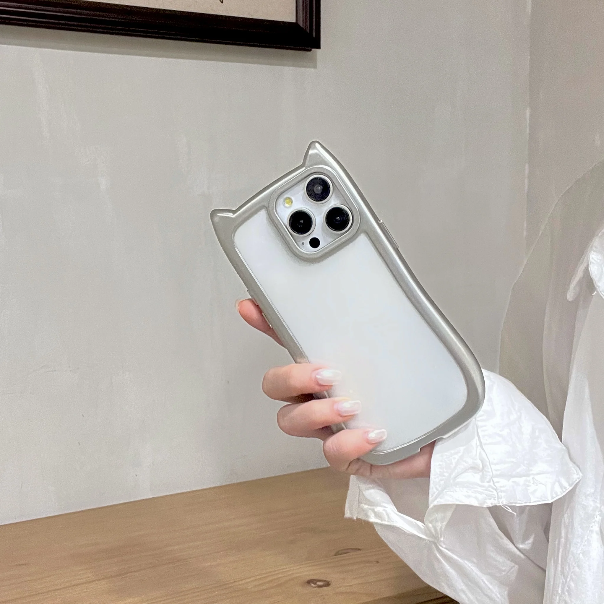 Custodia per telefono trasparente con placca per orecchie di gatto 3D carino coreano per iPhone 11 12 13 14 15 Pro Max Plus Cover posteriore