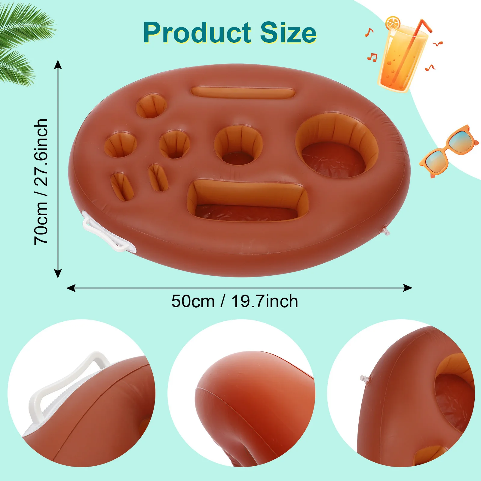 Inflatable Floating Pool Bar Tray with 9 Cup Holders Snack Storage, 2 Colors for Pool Beach Party view 6