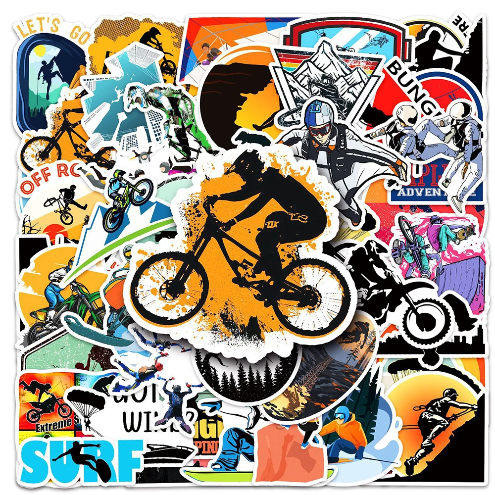 10/30/50pcs Cartoon Extreme Sports Stickers Bungee Jumping Rock Climbing Sticker Skateboard Phone Helmet Car Cool Graffiti Decal