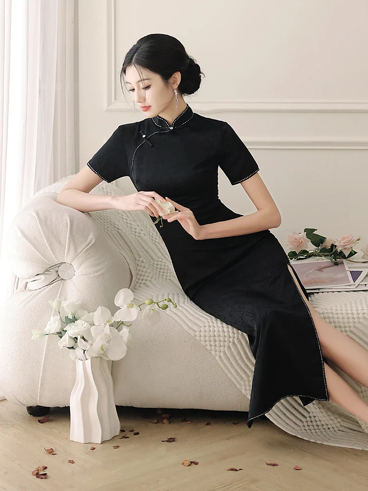 

Bla Young Sle Improved New Chinese Girl Summer Usable Beautiful Retro Long Slant Lapel Daily Wear