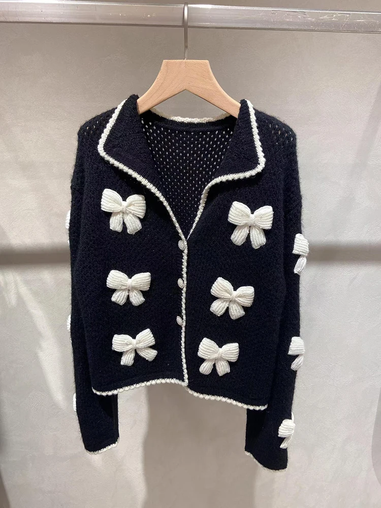 Cárdigan de punto de lujo para mujer, suéter con Nudo de mariposa, estilo de fragancia pequeña, estilo perezoso, prendas de v...