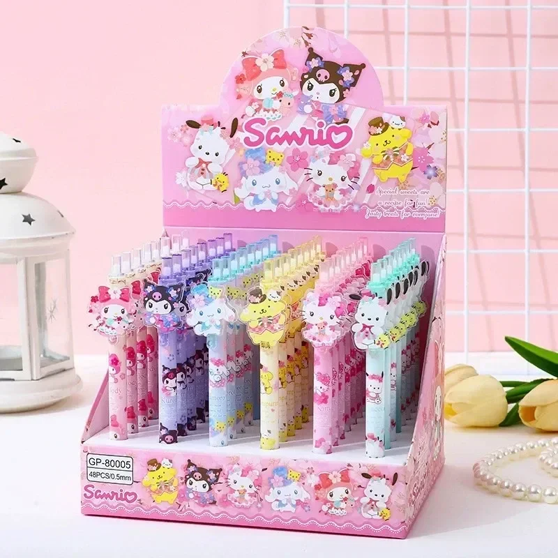 Imagem -03 - Sanrio Kawaii Gel Canetas Minha Melodia Estudante Papelaria Suprimentos Desenhos Animados Pretos Patch Press Pen Signature Pen Bonito Novo 48 Pcs 05 Milímetros