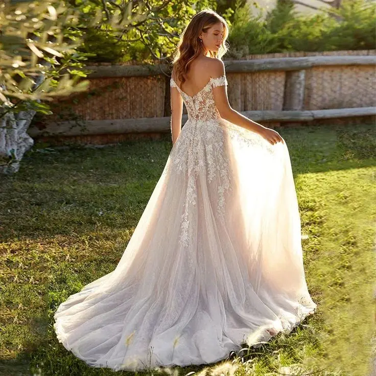 Elegant Lace Wedding Dress Off Shoulder Wedding Dresses for Bride 2026Appliques Tulle Bridal Gown Ball Prom Dress