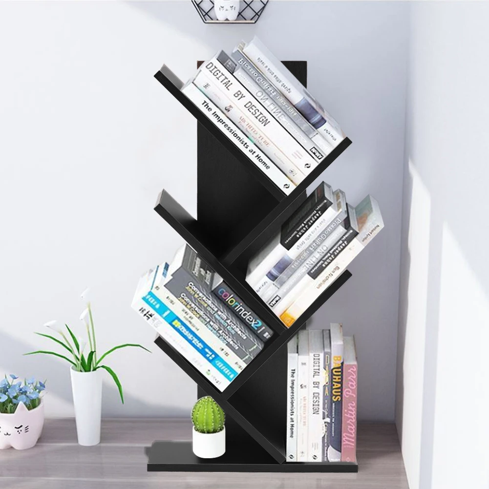 【Breeins】Rustic Standing Tree Bookshelf Wood Display Rack For Home Office Decoration Storage Organizer Shelf Bookcase