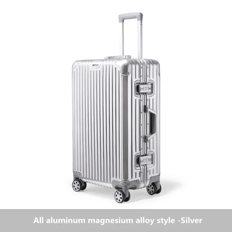 22 24 26 28 30 Inch All Aluminum Carry-On Luggage with TSA Lock Fashion Cool Metal Hard Shell Spinner Luggage Silver Gold