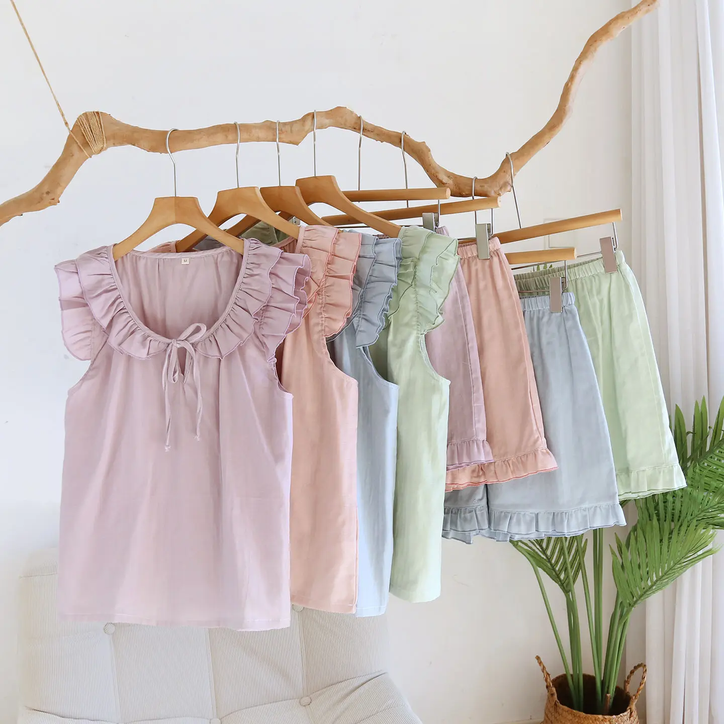 

Vest Style Bow Decor Tops with Shorts 2 Pcs Pajamas Clothes for Women Summer Cotton Sleeveless 2026 Women's Home Pajamas