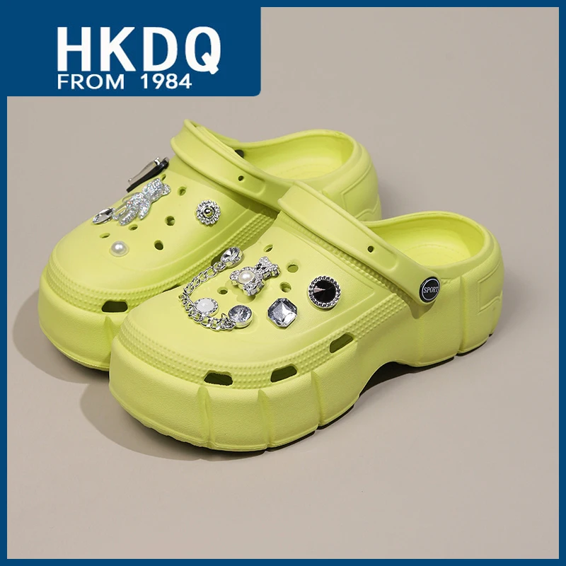 

HKDQ Trend Green Women's Platform Sandals Fashion Design Cartoon Women Clogs Comfort Lightweight Summer Slippers For Woman 2024