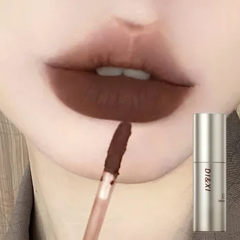 Brillo de labios de terciopelo mate marrón oscuro, tinte de labios marrón Nude, maquillaje de barro, lápiz labial líquido impermeable, café Latte, esmalte de labios cosméticos