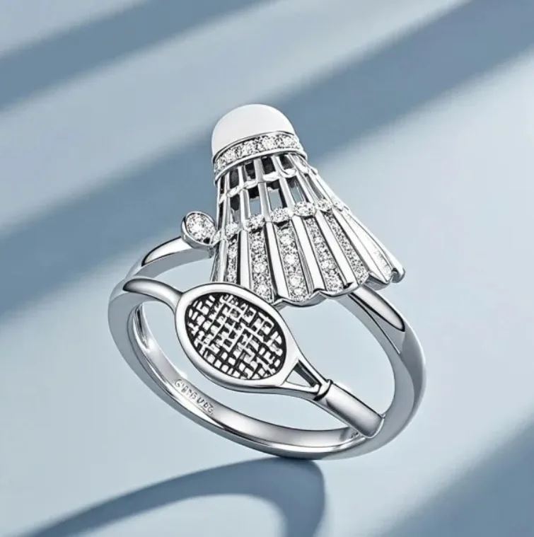 Fashion Badminton Ring for Women Men Creative Sports Style Couple Rings Personality Trendy Finger Jewelry