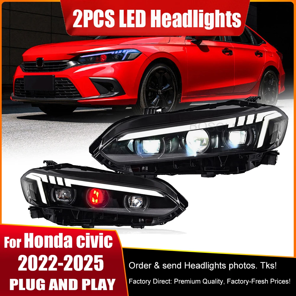 

Car Led Headlights For Honda Civic 2022 2023 2024 11th Gen Modified LED DRL Sequential Turn Signal Projector Headlights Assembly