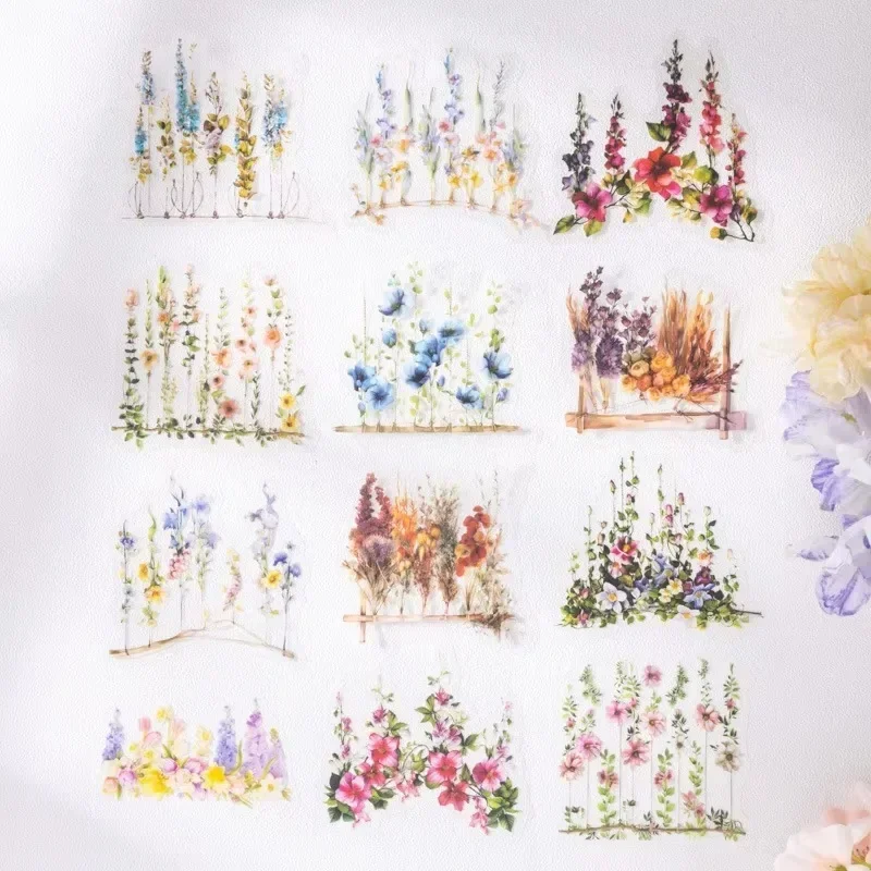 

10Pcs landscape handicrafts Flowery Night material sheets package collage sticker Flower Season bottoming Stationery Scrapbook