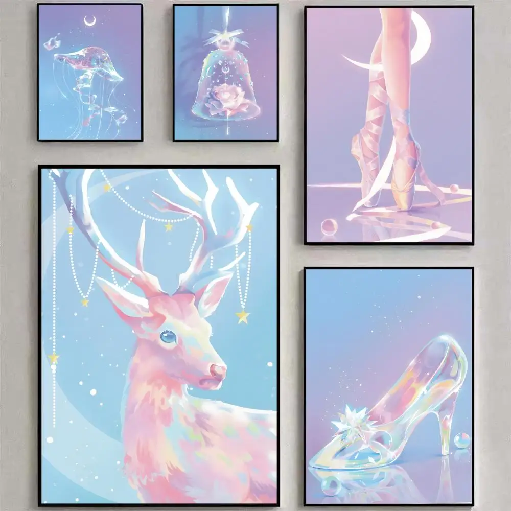 (No frame)Póster con ilustración de estilo fantasía, pegatina decorativa para pared, decoración estética para sala de estar,