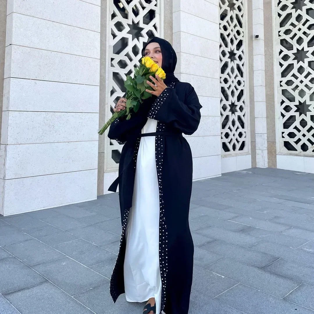 

Femme Musulmane Vestidos Beading Open Abayas for Women Muslim Dress Kimono Jalabiya Kebaya Dubai Kaftan Eid Djellaba Caftan Robe
