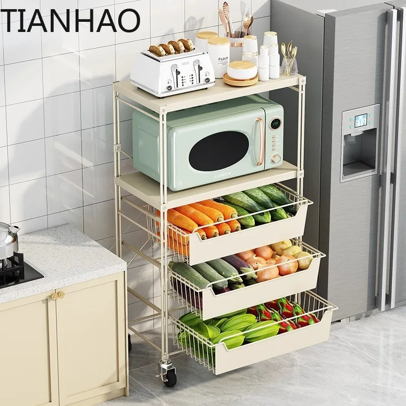 Multi Tier Kitchen Vegetable Rack with Pull Out Storage Bins for Fruits and Vegetables