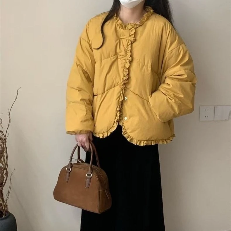 

Black Fungus Edge Down Cotton Jacket Women's Winter High-end Chic New Popular Beautiful