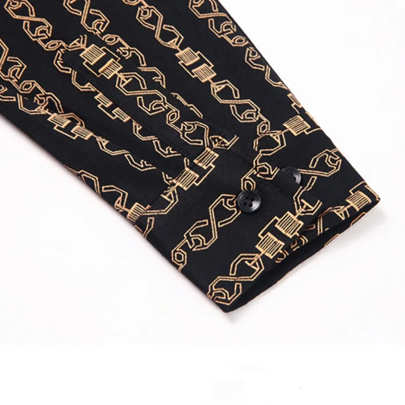 Spring and Autumn Men's Polo Collar Single Breasted Geometric Printed Button Long Sleeve T-shirt Cardigan Shirt Casual Tops