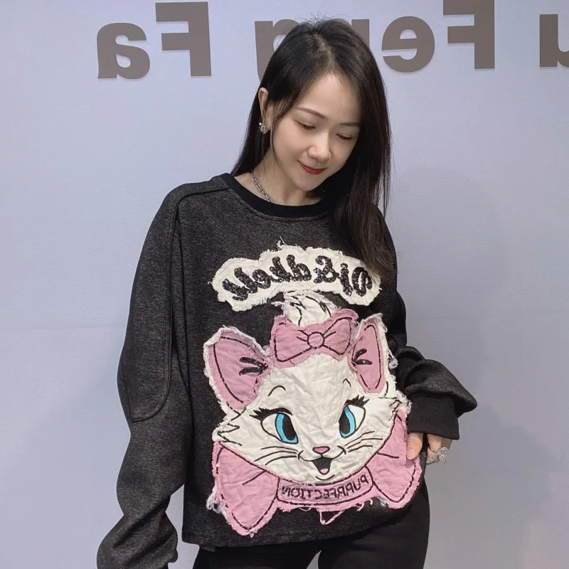 2025 Autumn Winter New Fashion Design Hoodies Korean Style Loose Oversized Round Neck Pullover Sweatshirt For Women's O-neck Top