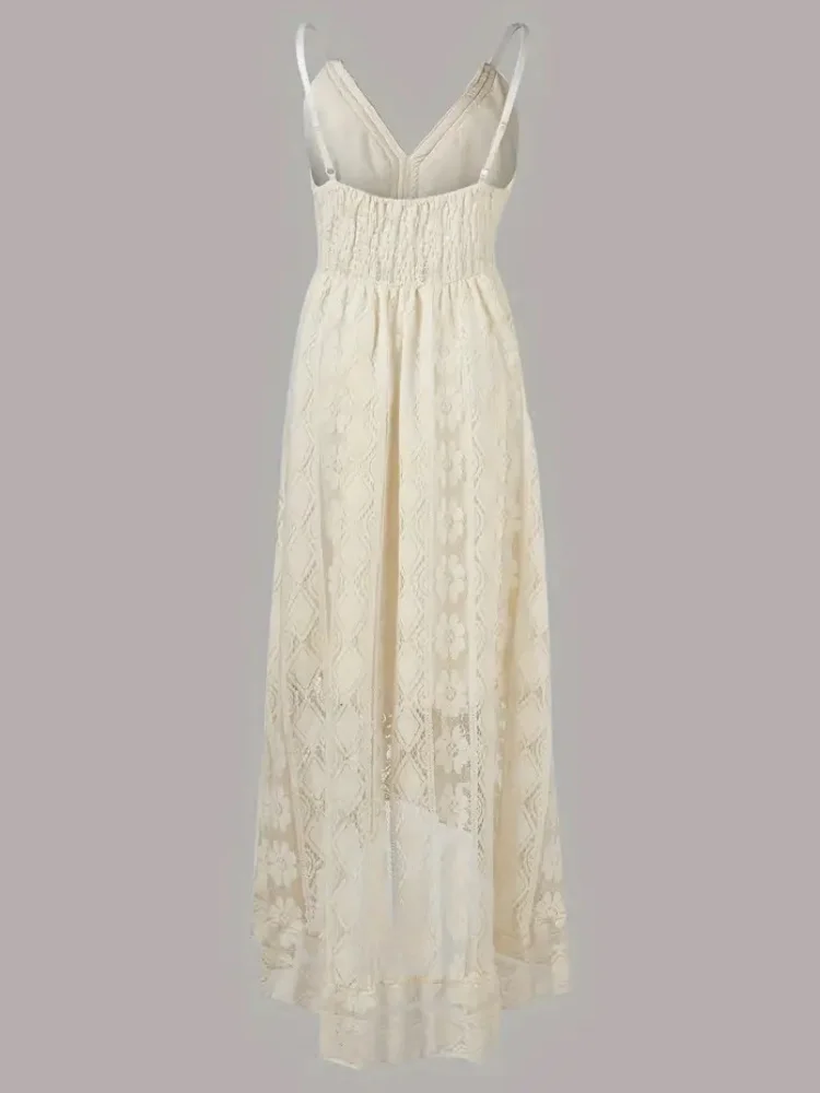 Verão renda sexy vestido feminino com decote em v férias praia vestidos elegante boho vestido de verão