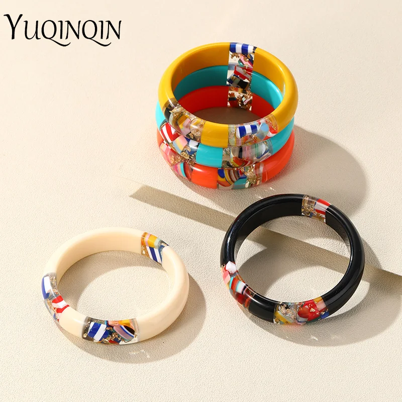 Vintage Indian Thin Bangles for Women Trendy Colorful Resin Bracelets & Bangle Retro Exaggeration Jewelry High Quality New Gifts