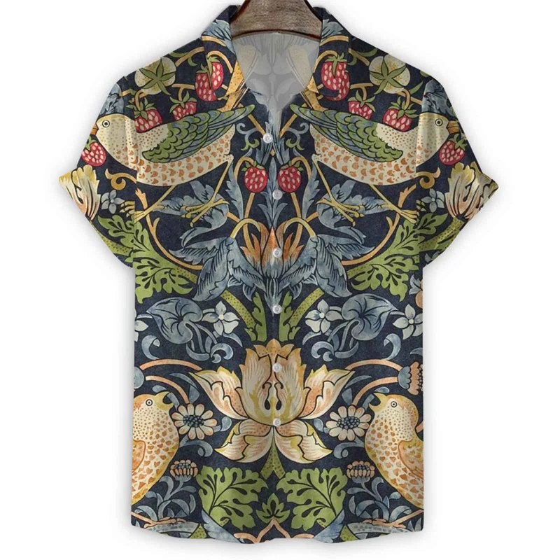 Retro Plants Flower Leaf 3d Print Hawaiian Shirt Men Summer Floral Short Sleeves Oversized Tees Street Button Lapel Blouse Tops