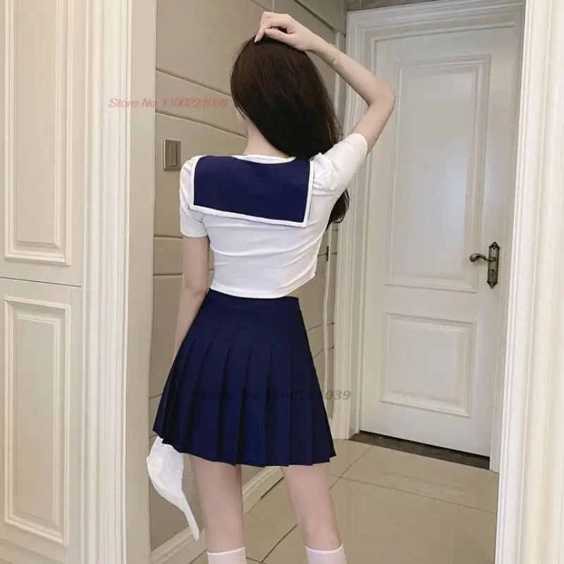 2024 japanese school uniforms college middle school student girls navy costume sexy jk suit sailor blouse+pleated skirt set