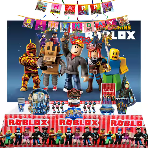 Roblox Birthday Party Decorations Supplie Celebration Party Disposable banner pennant Tablecloth Cup Plate paper Baby Shower set