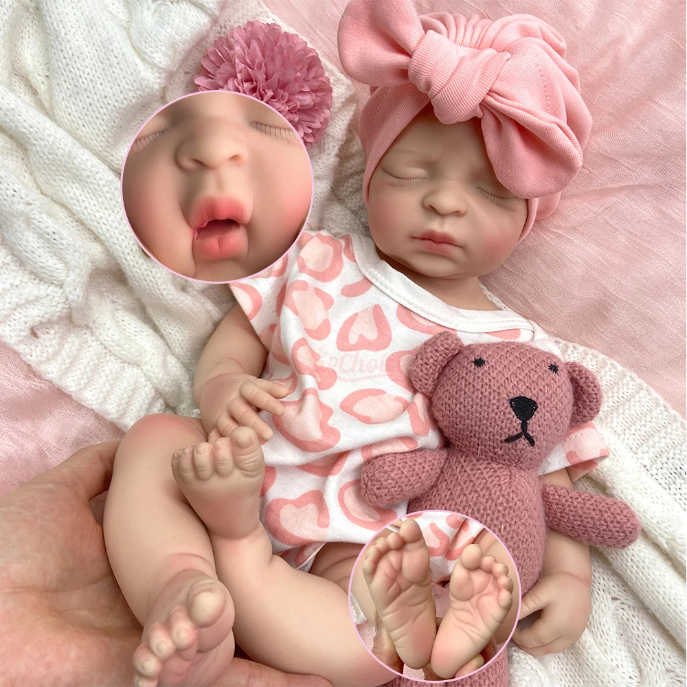 Bambola Reborn in Silicone Solido da 17 Pollici, Bambina Addormentata con Bocca Apribile, Peso Realistico, per Collezionisti Adulti, Regalo di Compleanno