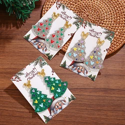 Acrylic Christmas Tree Earrings for Women Girls Fashion Shiny Colorful Mickey Mouse Christmas Tree Earrings Christmas Gift