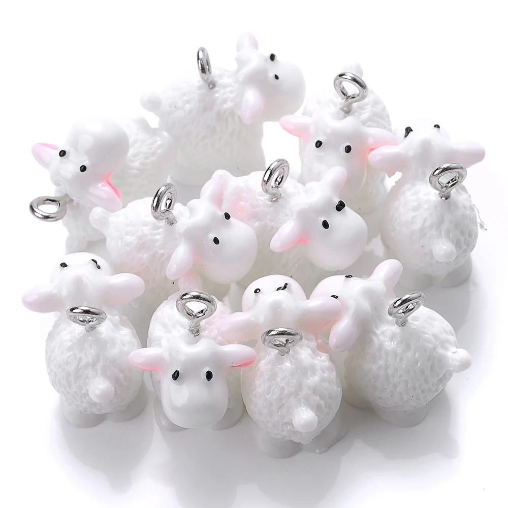 iYOE 5pcs 17x12mm Sheep Resin Charms White Cute Animal Charms For DIY Jewelry Supplies Handmade Necklace Earring Key Ring