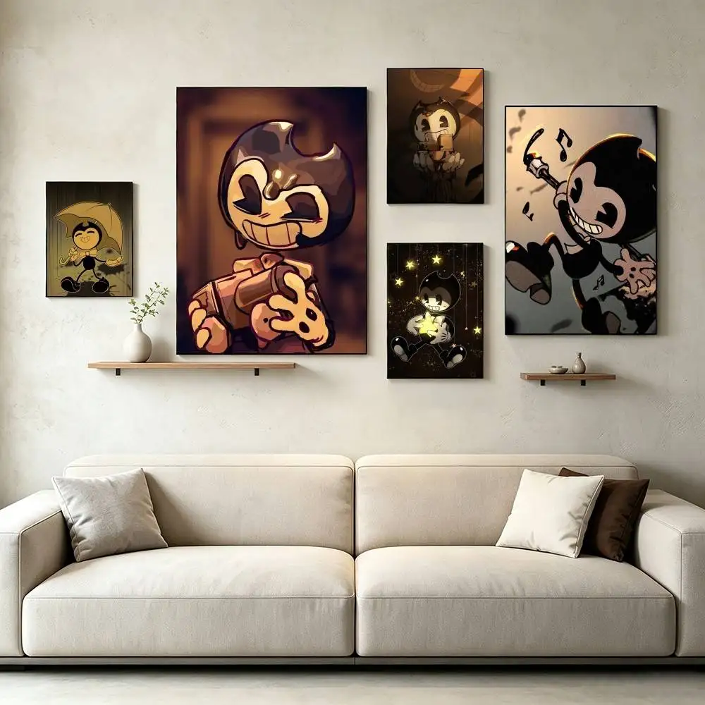 H-Horror Game Bendy and the Ink Machine  Poster High Quality Dorm Living Room Aesthetic Wall Decoration Painting Stickers Gift