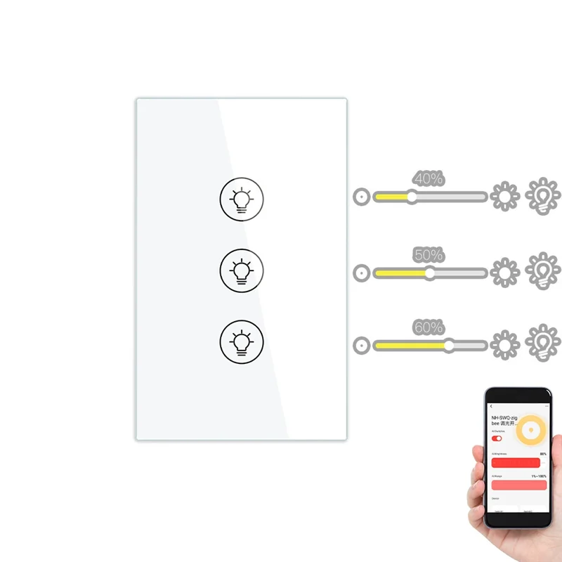 

Tuya Smart Zigbee Multi-Gang Light Dimmer Switch Independents Control Smart Tuya APP Control Works With Alexa Home C US Plug-A09