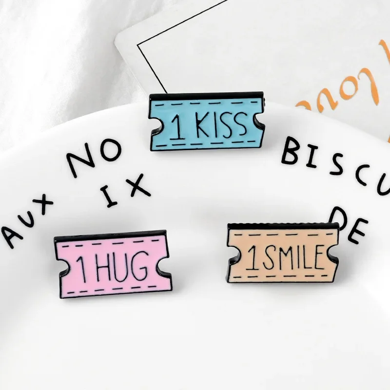 Tickets Enamel Pin 1 KISS 1 HUG 1 SMILE Coupon Brooches Denim Shirt Collar Romantic Love Badge Bag Lapel Jewelry Gift for Lover - Image 6