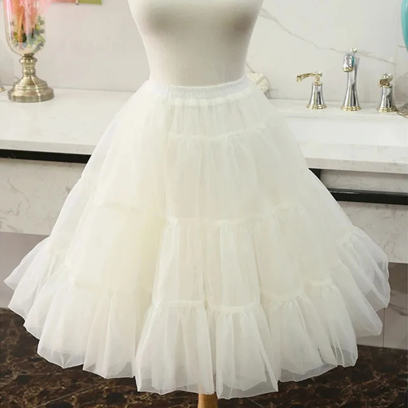 Dames Vintage Petticoats Knielengte Organza Lolita Tutu Rok Pluizige Prinses A Line Party Prom Onderrok Retro Crinoline