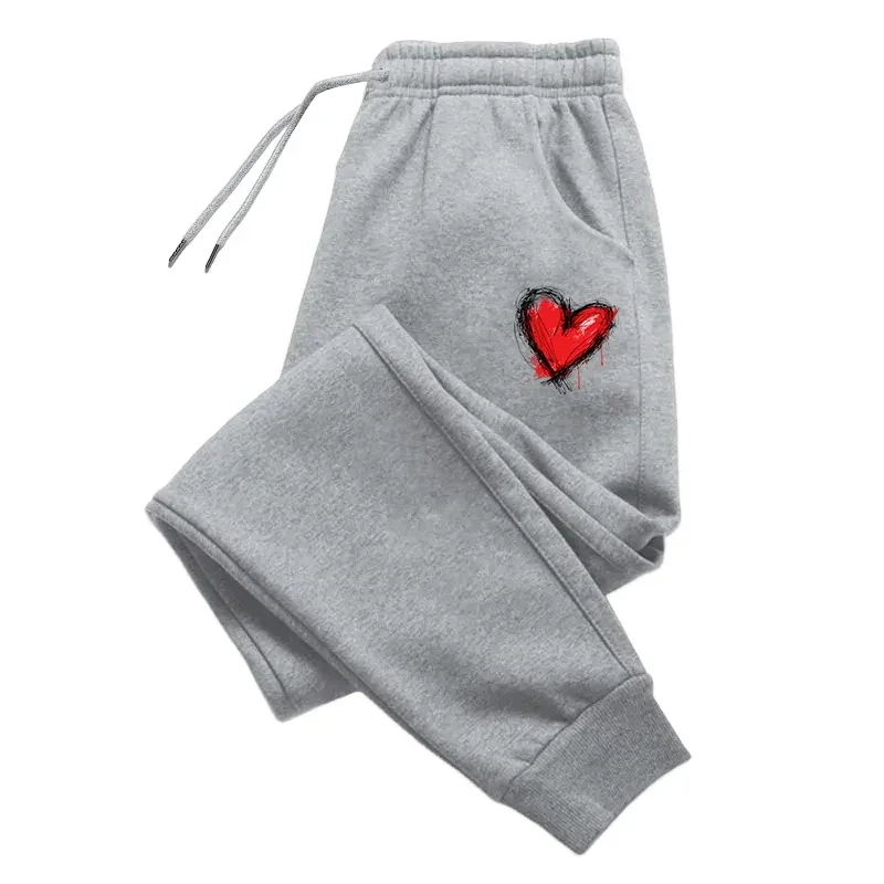 Pantaloni sportivi da donna con stampa a cuore Pantaloni sportivi casual quotidiani per tutte le stagioni Pantaloni larghi traspiranti per il comfort all'aperto per la casa femminile