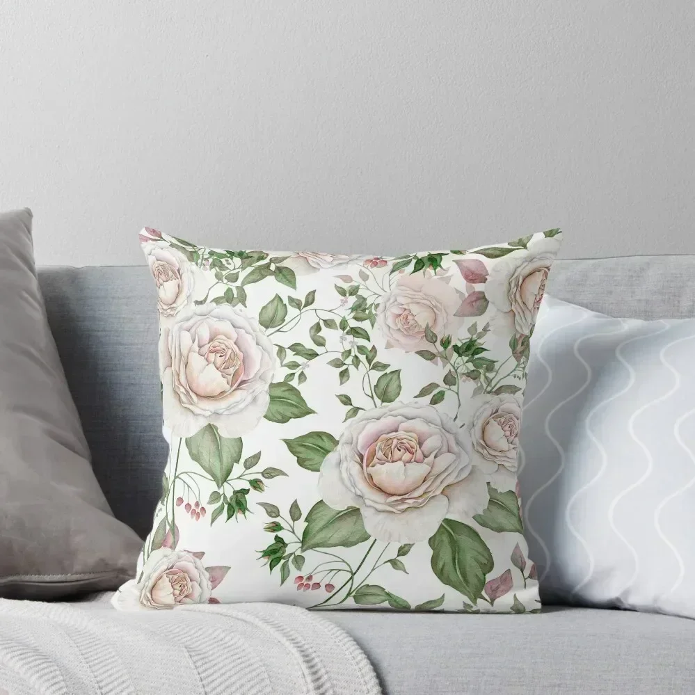 

Blush pink watercolor roses with sage green foliage Throw Pillow Cushions For Sofa Christmas Pillows pillow