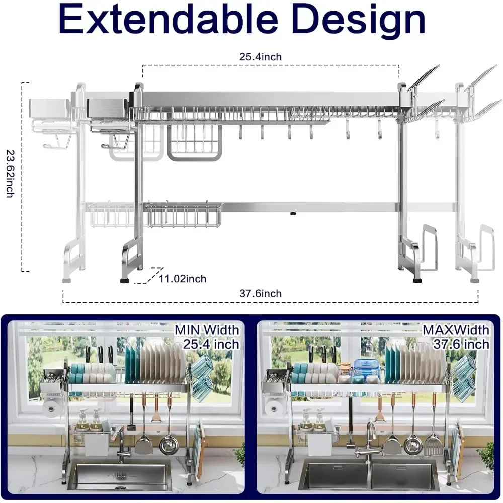 Vaccage de la vaisselle sur l'évier, plat T1 sur l'évier, réglable en largeur, plat T1 en acier inoxydable durable