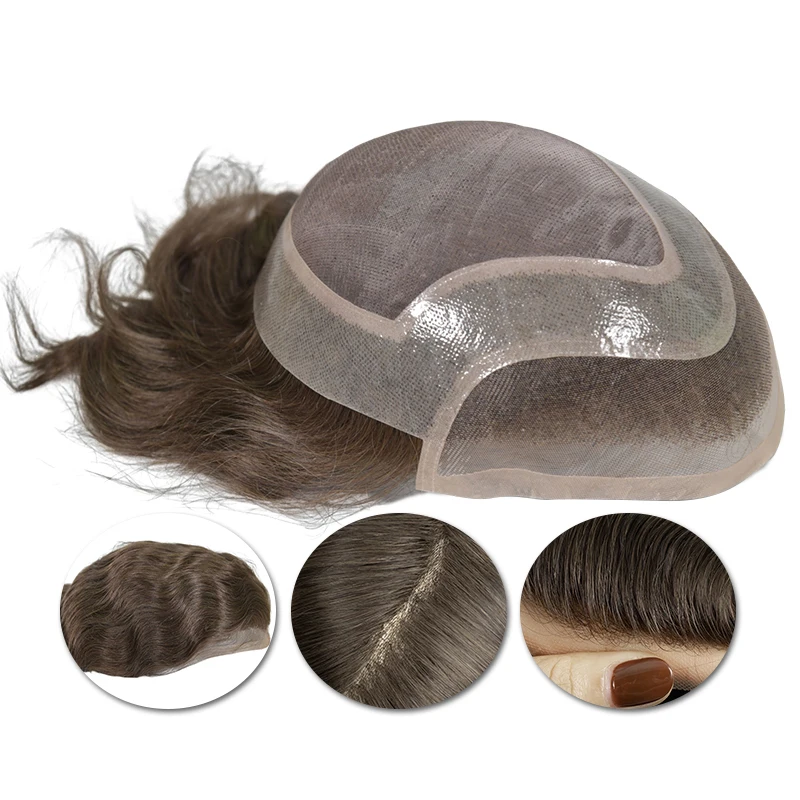 Lace PU Perücke Langlebiges Haarsystem für Männer Französische Lace-Front Herren-Toupet Haarteil Natürlicher Haaransatz Echthaar-Toupet für Männer – Detail 2