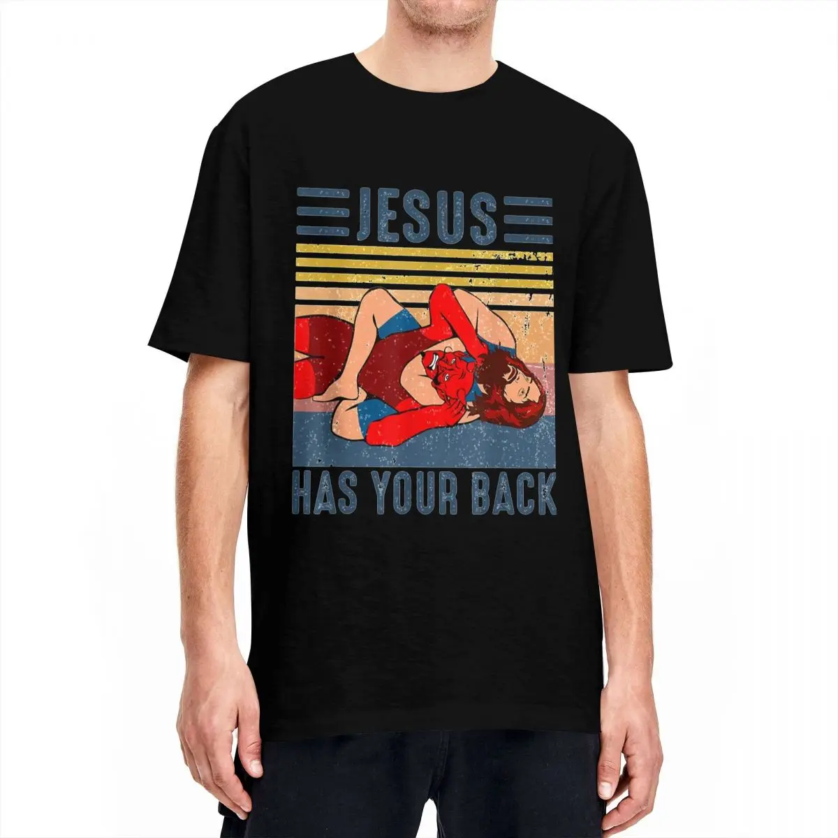 Jesus Has Your Back Wrestling T Shirt Vintage Novelty T Shirts Short-Sleeve Y2K Tshirt Summer Cotton O Neck Oversized Clothing