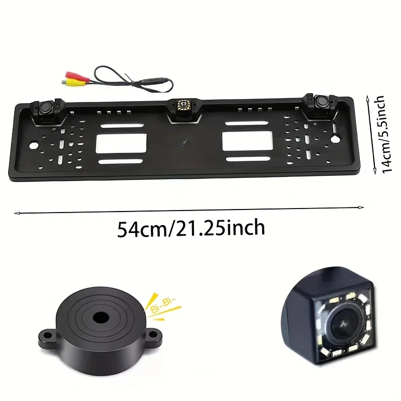 European License Plate Holder with Dual 12 LED Lights, Featuring a Car Parking Sensor Camera And a Rear View Camera