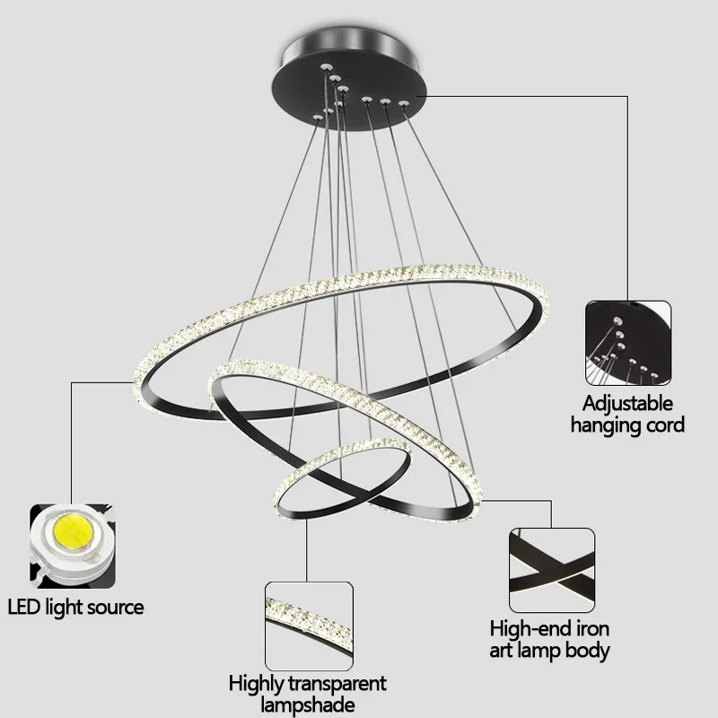 Lámpara colgante LED circular minimalista de 3 anillas - Lámpara nórdica para sala de estar/dormitorio/isla de cocina