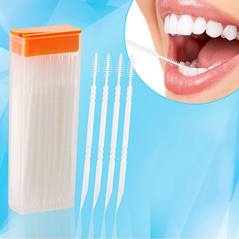 50pcs/lot Portable Disposable Toothpicks Teeth Cleaning Flosser Travel Home Two-head Floss Sticks Kitchen Color Random