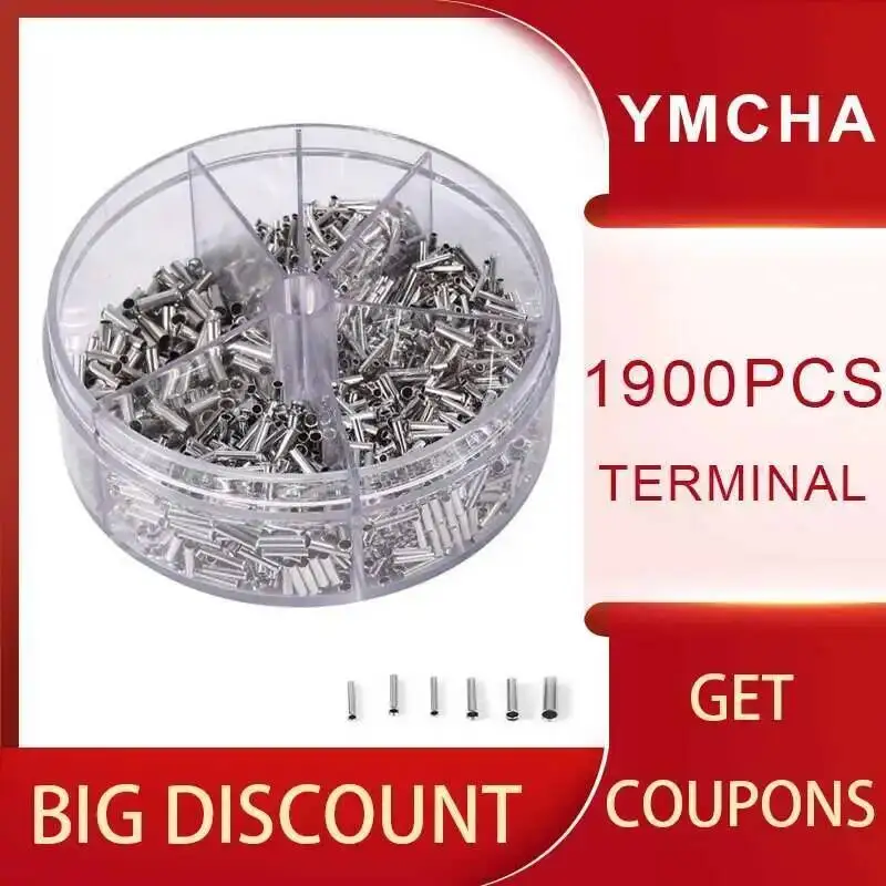 1900pcs/Box 5 Models Cord Insulated Terminals Ferrules Terminal Block Cord End Wire Crimp Sleeves Terminal Assortment Kit