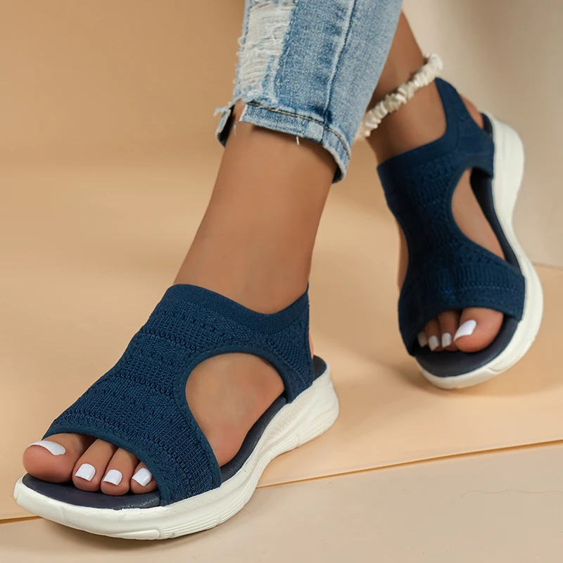 Large Size Women's Shoes 2024 Summer Women's Breathable Mesh Fish Mouth Open Toe Wedge Sandals Ladies Casual Thick-soled Shoes